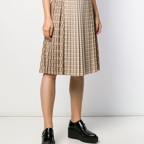 $1520 Authentic Burberry Pleated Midi Skirt in Brown Natural US 4 - Picture 4 of 6